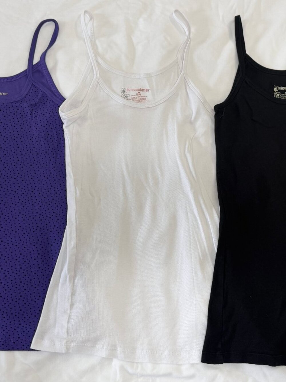LOT OF 3 NO BOUNDARIES TANK TOPS SHIRTS - PURPLE/BLACK, WHITE, BLACK - JUNIOR M